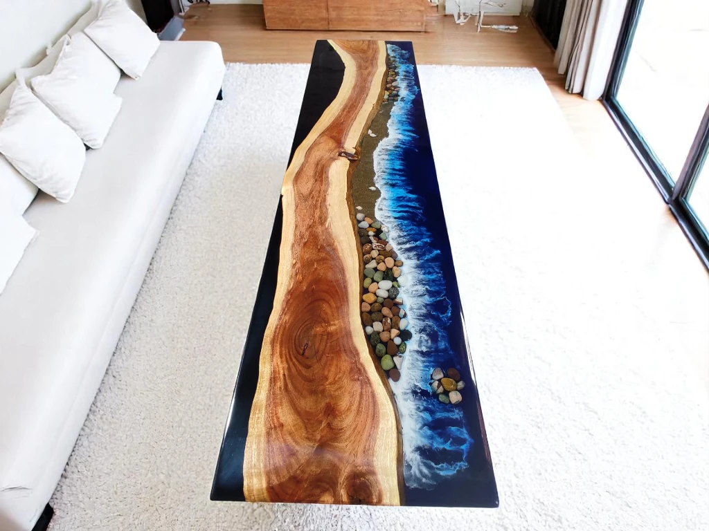 Diy Wood Rectangle Epoxy Table  for Hallway Centerpiece
